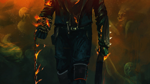 Marvel Comics Ghost Rider Superhero Leather Jackets Spikes Leather Boots Chains Shotgun Fire 1920x2934 Wallpaper