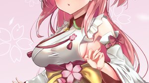 Anime Anime Girls Hololive Sakura Miko Long Hair Pink Hair Solo Artwork Digital Art Fan Art Green Ey 1450x2048 Wallpaper