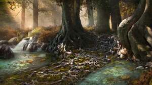Forest Tree Trunk Trees Nature Artwork 1900x1007 Wallpaper
