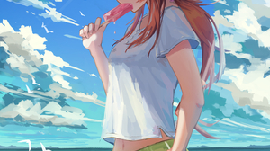 Arknights Portrait Display Anime Girls Water Sea Surtr Arknights Looking At Viewer Eating Popsicle H 3541x5016 Wallpaper