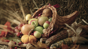 Apple Basket Corn Fall Leaf Nut Pear Still Life Thanksgiving Vegetable 1920x1200 Wallpaper