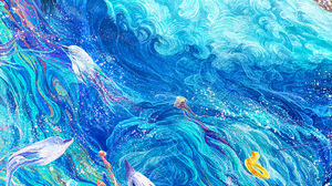 Deep Sea Colorful Portrait Display Children Short Hair Closed Eyes Sleeping Lying Down Water 1125x2436 Wallpaper