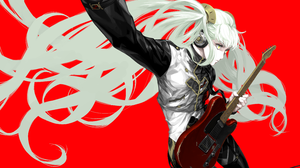 Vocaloid Hatsune Miku Anime Girls Guitar Musical Instrument Twintails Red Background 9545x6712 Wallpaper