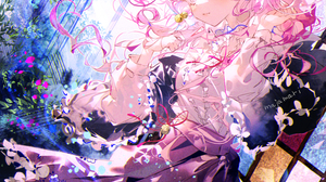 Pixiv Majamari Portrait Display Anime Girls Flowers Pink Hair Long Hair Bell Dress Leaves 900x1600 Wallpaper