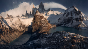 Nature Landscape Mountains Snow Winter Argentina Patagonia Monte Fitz Roy Clouds Panorama Snowy Peak 6144x3072 Wallpaper