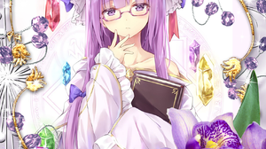 Touhou Patchouli Knowledge Anime Girls Portrait Display Long Hair Glasses Purple Hair Purple Eyes Dr 1706x2560 Wallpaper