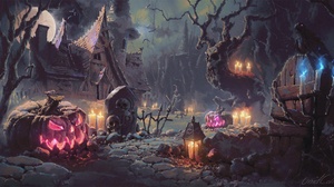 Grave Raven Bird Moon Night House Pumpkin Lantern Jack O 039 Lantern 3000x1486 Wallpaper