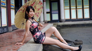 Asian Model Women Long Hair Dark Hair Sitting High Heels 1920x1280 Wallpaper
