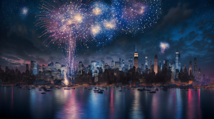 Ai Art Skyline Fireworks Water Clouds New Year City City Lights 3060x2048 Wallpaper