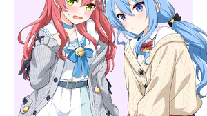 Anime Anime Girls Hololive Virtual Youtuber Hoshimachi Suisei Sakura Miko Long Hair Blue Hair Pink H 2000x2000 Wallpaper
