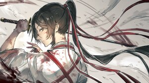 Anime Anime Girls Hells Paradise Jigokuraku Ponytail Looking At Viewer Sword Weapon Black Hair 4096x2423 wallpaper