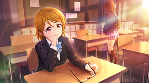Koizumi Hanayo Love Live Anime Anime Girls Schoolgirl School Uniform Sunlight Classroom Desk Chair G 4096x2520 Wallpaper