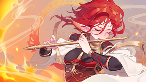 Suzaku Final Fantasy XiV Final Fantasy Video Games Video Game Girls Flute Crying Armor Fire Redhead  4800x2700 Wallpaper