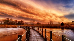 Boardwalk Lake Sky Sunset 2560x1600 Wallpaper