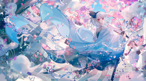 Anime Pixiv Anime Girls Touhou Konpaku Youmu Petals Hair Blowing In The Wind Sword Weapon Looking At 1778x1000 Wallpaper