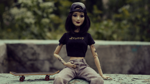 Barbie Doll Toys Hat Leather Dark Hair Tattoo Skateboard Skateboarding Looking At Viewer Smiling Blu 3000x1993 Wallpaper