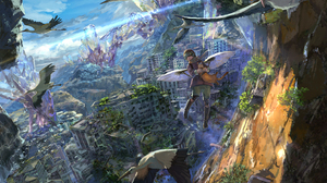 Anime Boys Building City Ruins Birds Stork Wings Cats Helmet High Angle Ice Plants Cliff Sky Clouds  1447x1023 Wallpaper