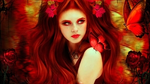 Fantasy Red Red Hair Red Rose Rose Woman 1400x1020 Wallpaper