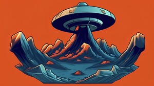 Cartoon UFO Solid Color Orange Background Space Science Fiction Minimalism Simple Background Spacesh 3584x2048 wallpaper