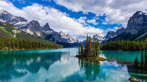 Nature Landscape Canada Lake Mountains Sky Clouds Reflection Island Trees Water Snow 3840x2400 Wallpaper