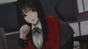 Kakegurui Jabami Yumeko Anime Anime Girls Fan Art Digital Art 2D Dark Hair Cat Ears Bangs Red Eyes O 1920x1443 Wallpaper