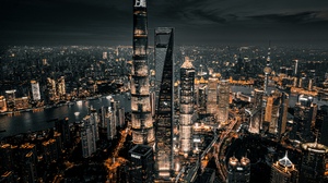 Shanghai China City Night Lights Skyscraper Architecture Landscape 3840x2400 Wallpaper
