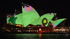 Architecture Australia Colorful Colors Festival Light Night Sydney Sydney Opera House 1366x768 Wallpaper