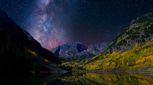 Sky Milky Way Norway Earth Landscape Mountain Valley Forest Night Starry Sky Stars Reflection 1920x1200 Wallpaper
