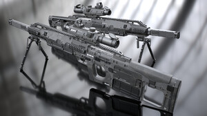 ArtStation Weapon Military Rifles Digital Art Reflection Simple Background Gun 1920x1080 wallpaper