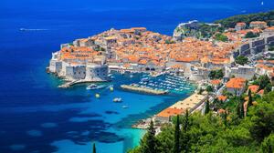 Dubrovnik Cityscape Croatia Town Ports Rooftops Aerial View Old Building Water Trees Boat 2560x1600 wallpaper