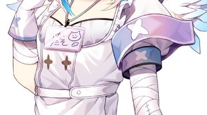 Skirt White Vertical Anime Girls One Eye Closed Gloves Blushing Two Tone Hair Wings Nurses Nurse Out 1676x4096 Wallpaper
