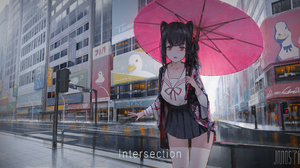 JMOSTRO Anime Anime Girls Urban City Women With Umbrella Umbrella Skirt Dark Hair Women Outdoors Lon 4096x2160 Wallpaper