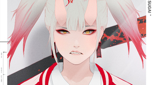 Park JunKyu Anime Girls Anime Demon Horns Horns Yellow Eyes White Hair 2500x2500 Wallpaper