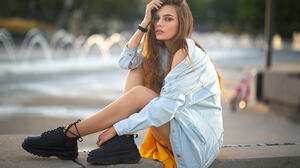 Dmitry Shulgin Women Brunette Long Hair Jacket Boots Legs Blue Eyes Ledge Sneakers 2048x1365 Wallpaper