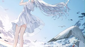 Tngn96 Vertical Sky Original Characters Beach Women On Beach Long Hair Women Outdoors Dress White Dr 1875x2853 Wallpaper
