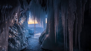 Sunset Ice Cave Winter Russia 1920x1280 Wallpaper