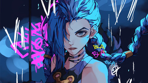 League Of Legends Jinx League Of Legends Artwork Digital Art Blue Hair Braids Blue Eyes 3840x2160 Wallpaper