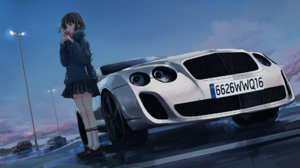 SWAV Anime Anime Girls Car Bentley School Uniform Short Hair Dark Hair Blue Eyes 1911x1081 Wallpaper