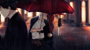 Couple Kiss Rain Umbrella 2048x1110 Wallpaper