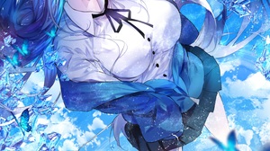 Anime Anime Girls Vertical Schoolgirl School Uniform Blue Hair Butterfly Crystal Clouds Sky Red Eyes 3000x4000 Wallpaper