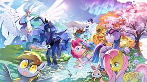Derpy Hooves Fluttershy My Little Pony Pinkie Pie Princess Celestia Princess Luna Rainbow Dash Rarit 2288x1080 Wallpaper