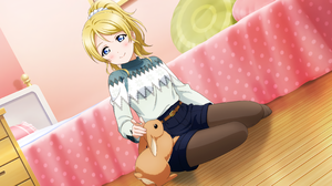 Ayase Eli Love Live Anime Anime Girls Rabbits Animals Smiling 3600x1800 Wallpaper