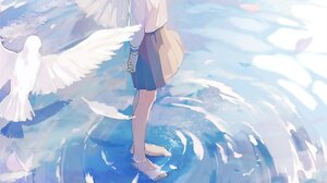 Anime Girls Portrait Display Standing In Water Water High Angle Long Sleeves Women Outdoors Petals F 1162x2048 Wallpaper