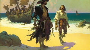 Ai Art Illustration Pirates Beach Ship Oil On Canvas Water 3072x2048 Wallpaper