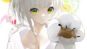 Cat Girl White Hair Omone Hokoma Agm Cat Ears Anime Girls Green Eyes Cat Gloves 4100x6100 wallpaper