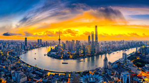 China City Cityscape Sunset 5120x1440 Wallpaper