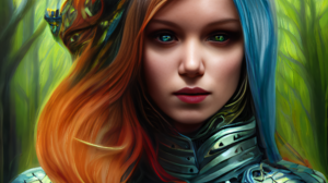 Artwork Fantasy Girl Armor Knight Warrior Forest Clearing Green Eyes Blue Eyes Women Bokeh Digital A 3492x3492 wallpaper
