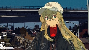 Cogecha Anime Anime Girls Long Hair Hat Portrait Display Boombox Jacket Cigarettes Smoking Looking A 1270x2258 wallpaper