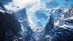 Assassins Creed Valhalla Screen Shot Video Games Ubisoft CGi Snow Nature Clouds Sunlight 2560x1600 wallpaper