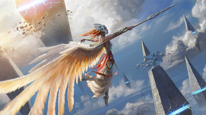Angel Warrior Girl Redhead Spear Wings 2000x1068 Wallpaper